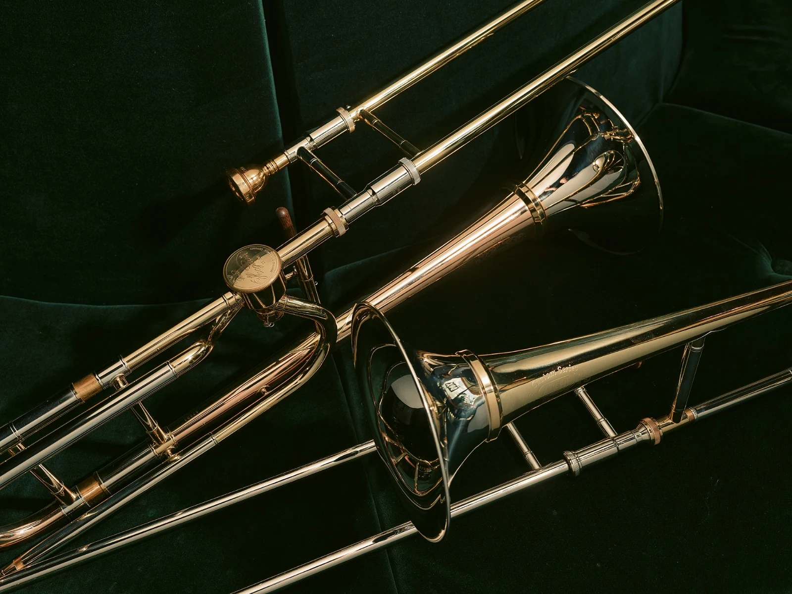 Close-up of a brass trombone